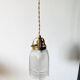 Glass pendant light, 2m braided fabric cable, porcelain ceiling rose