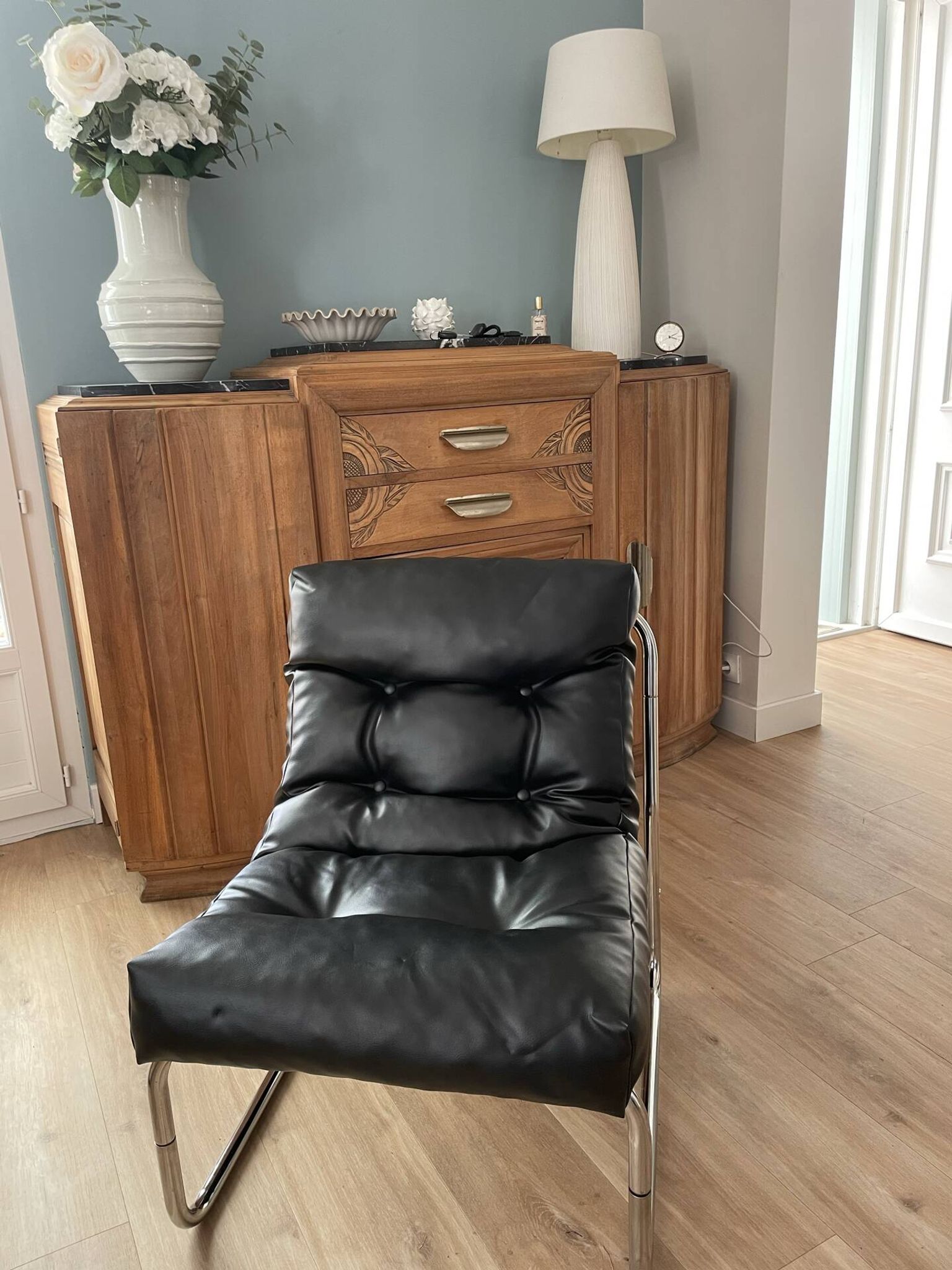 Fauteuil Pixi vintage IKEA inox simili cuir
