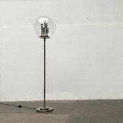 Spherical chrome and glass planetary floor lamp from the mid-century German space age by Doria Leuchten, 1960s.