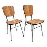Pair of Vintage Chrome and Wood Chairs - 1980s - Formica