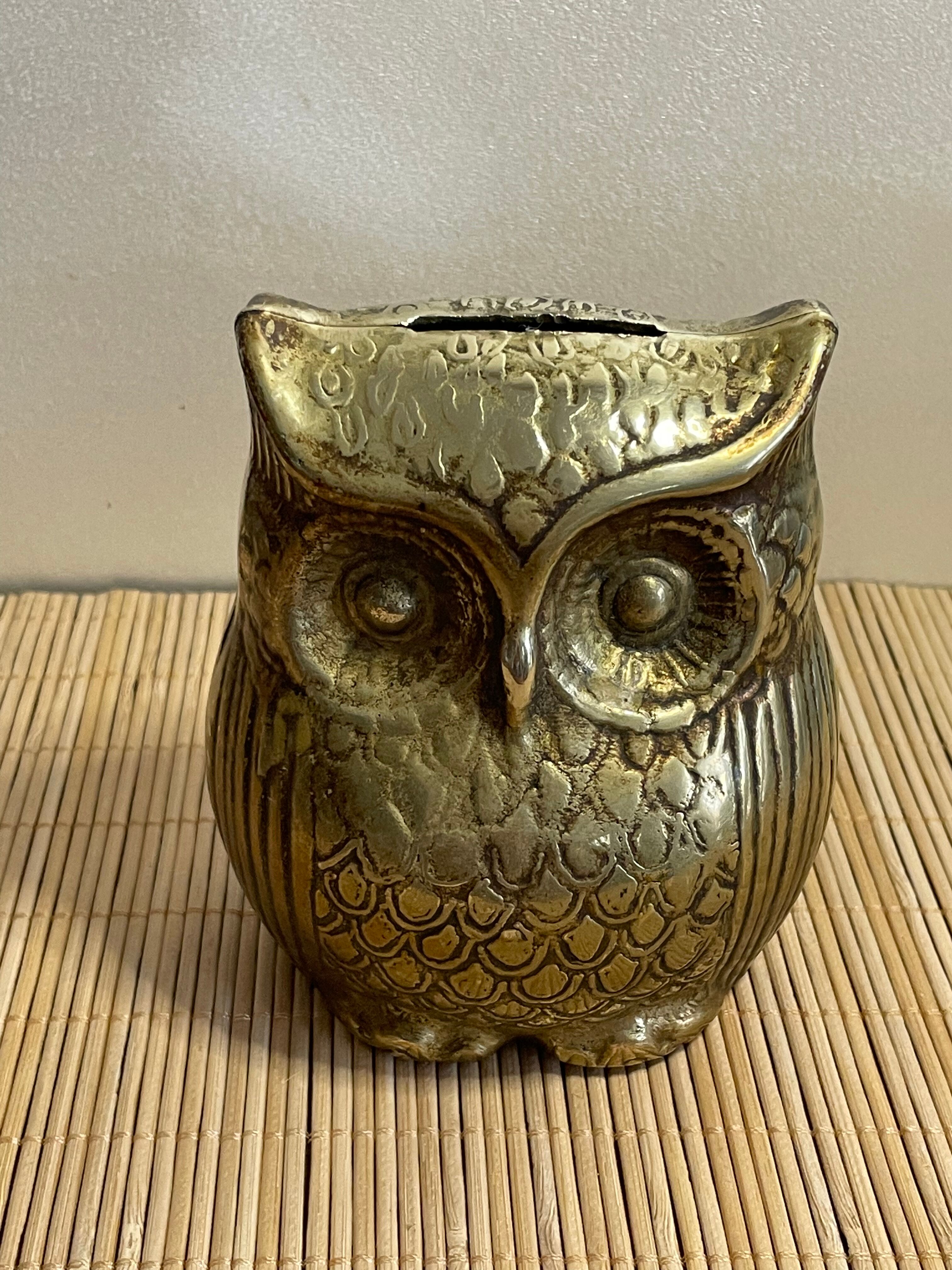 Owl brass piggy bank