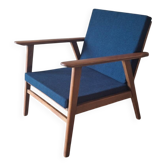 Chaise longue en teck danois avec tissu bleu-vert de mer, années 1960.
