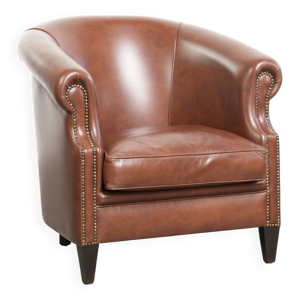 Fauteuil club en cuir - style cognac