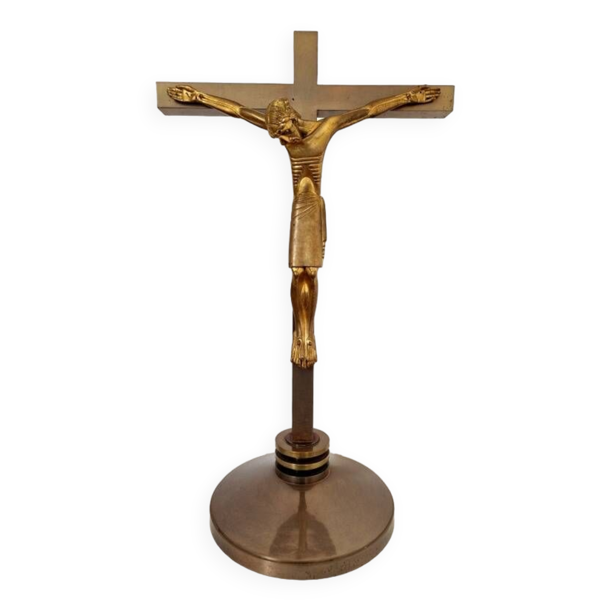 Jean Lambert-Rucki (1888-1967) - Importante sculpture en bronze doré - Christ en croix - Signée