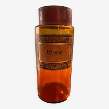 Pot à pharmacie ancien en verre soufflé orange Hysope