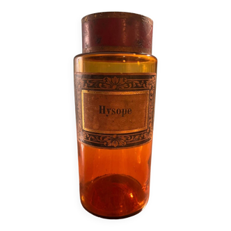 Pot à pharmacie ancien en verre soufflé orange Hysope