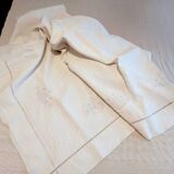 Large hand-embroidered antique linen bed sheet