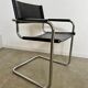 Lot of 5 tubular metal and black leather chairs MG5 GRassi style 70s Bauhaus style
