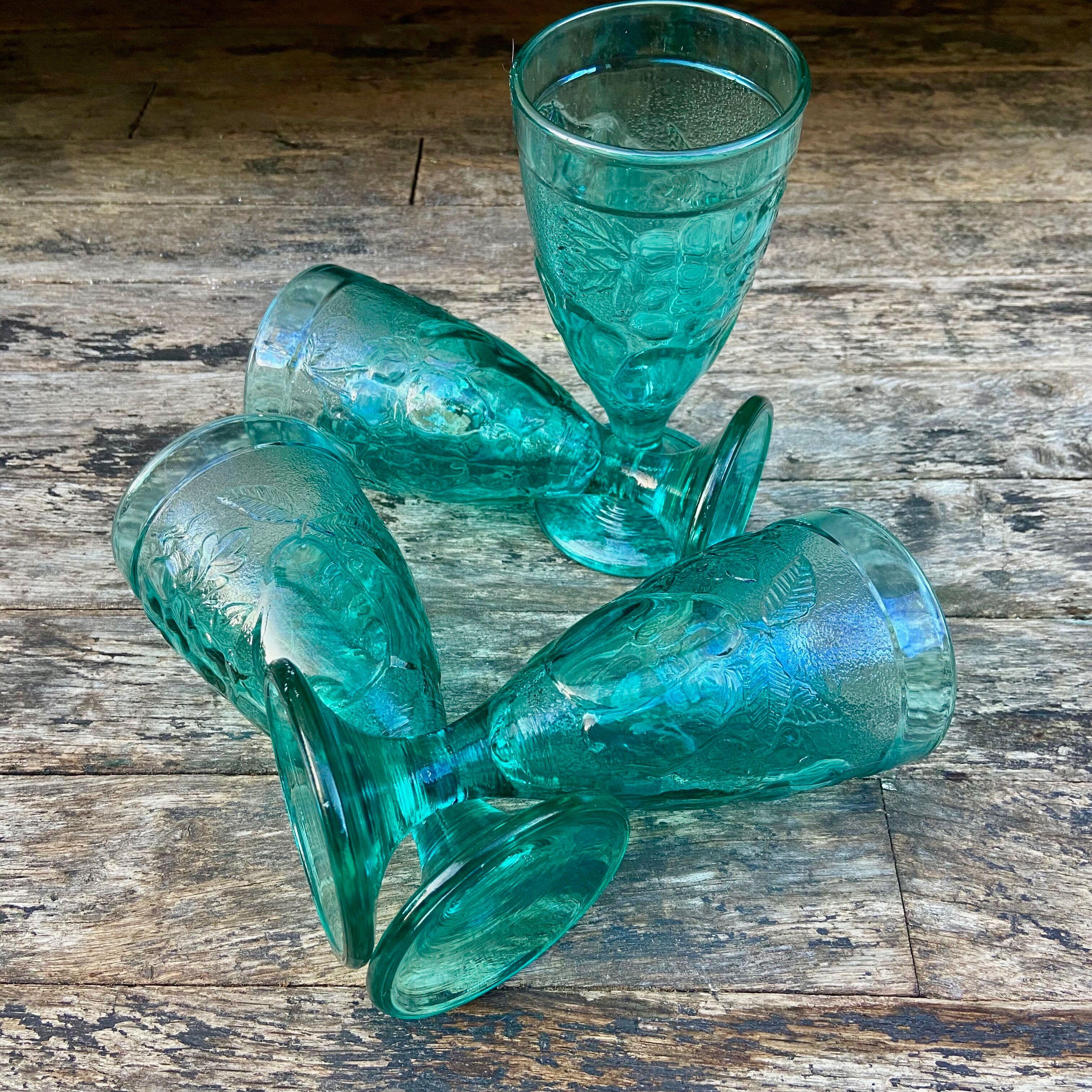 Set of 4 blue molded glass cups