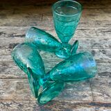 Ensemble de 4 coupes en verre moulé bleu
