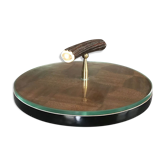 Cheese plat vintage rond marquetry plateau turning glass 28.5 cm
