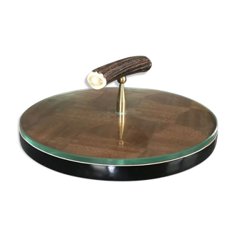 Cheese plat vintage rond marquetry plateau turning glass 28.5 cm