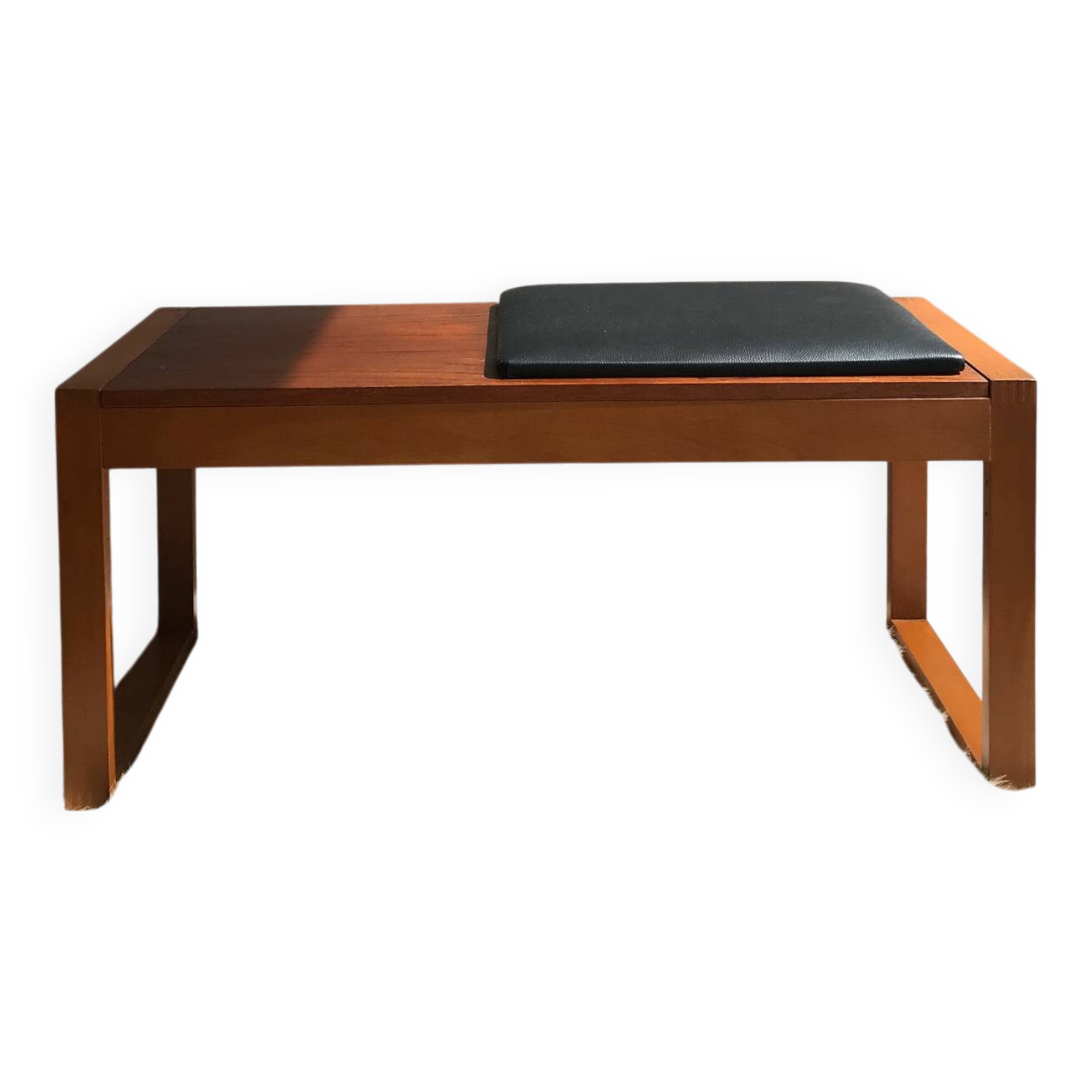 Banc anglais en bois et skaï, 1960