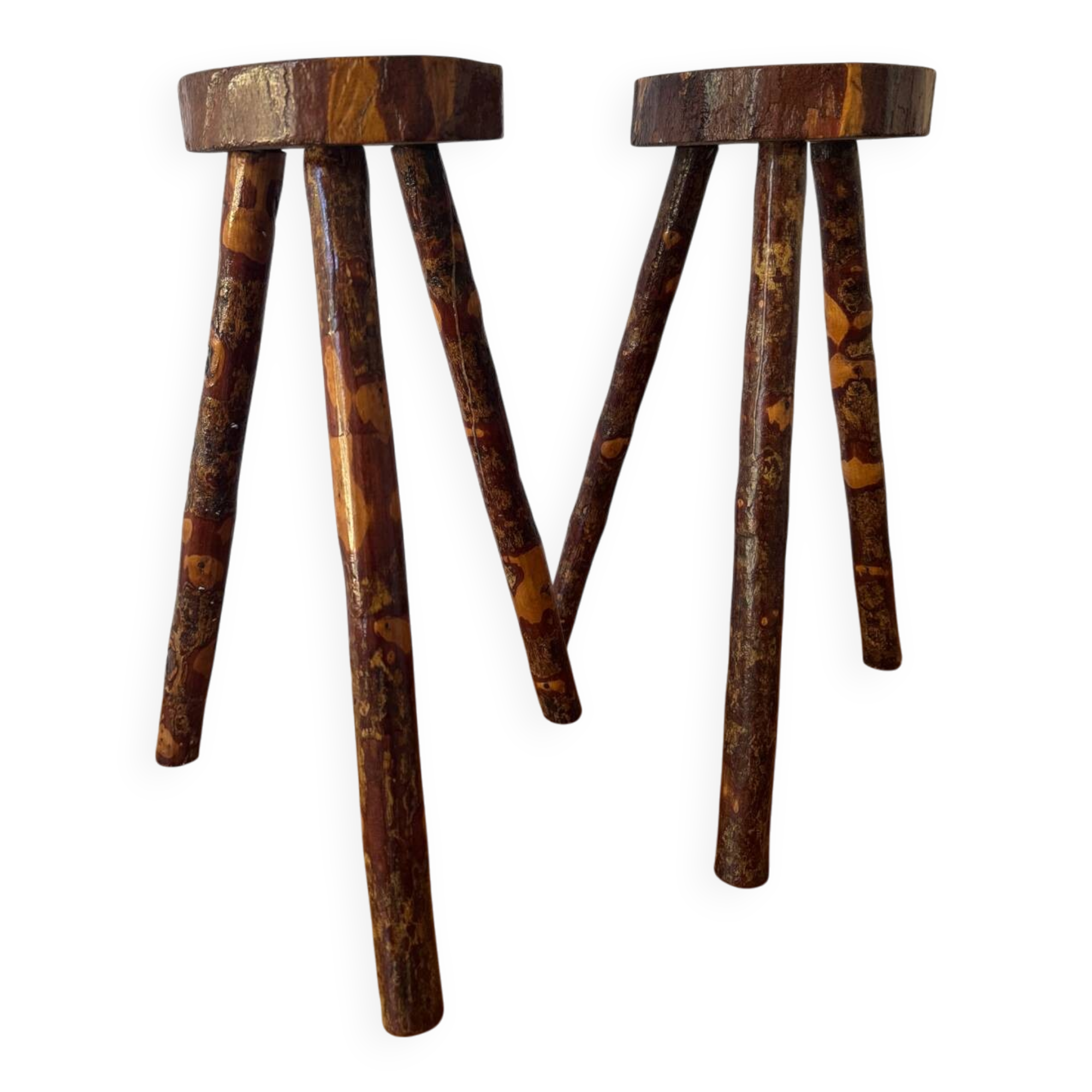 Brutalist wooden stools from the 60s