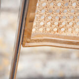 Set of 3 folding chairs in rattan and chromed metal, vintage chair, design, 60's