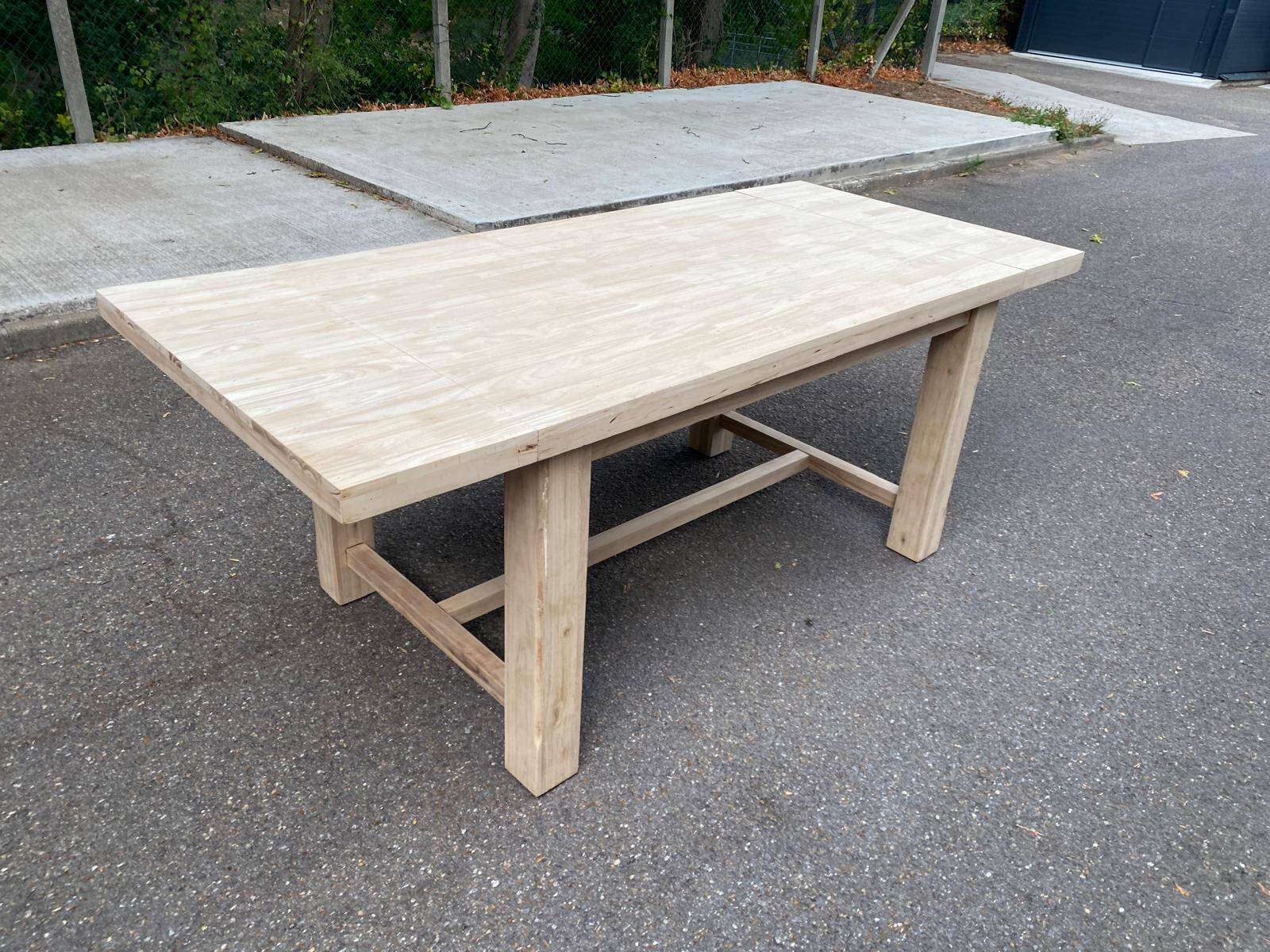 Table de ferme extensible à volets rénovée en bois massif 140-200cm