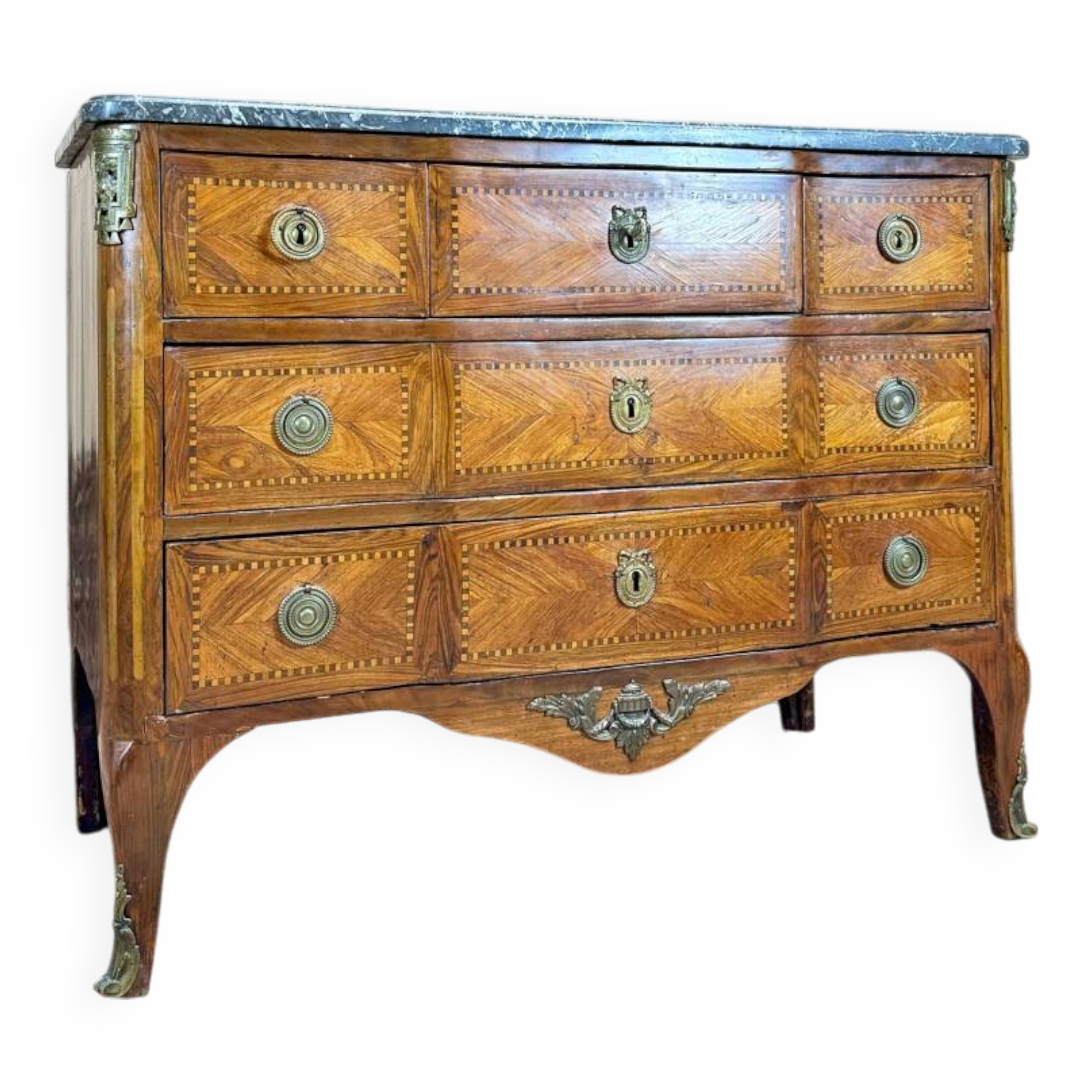 Kierchenbach Jean-adam commode à ressaut en marqueterie d’époque Louis XVI
