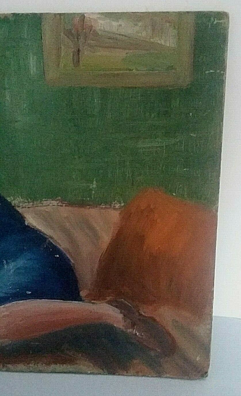 Table oil on cardboard woman elongated years 40-50