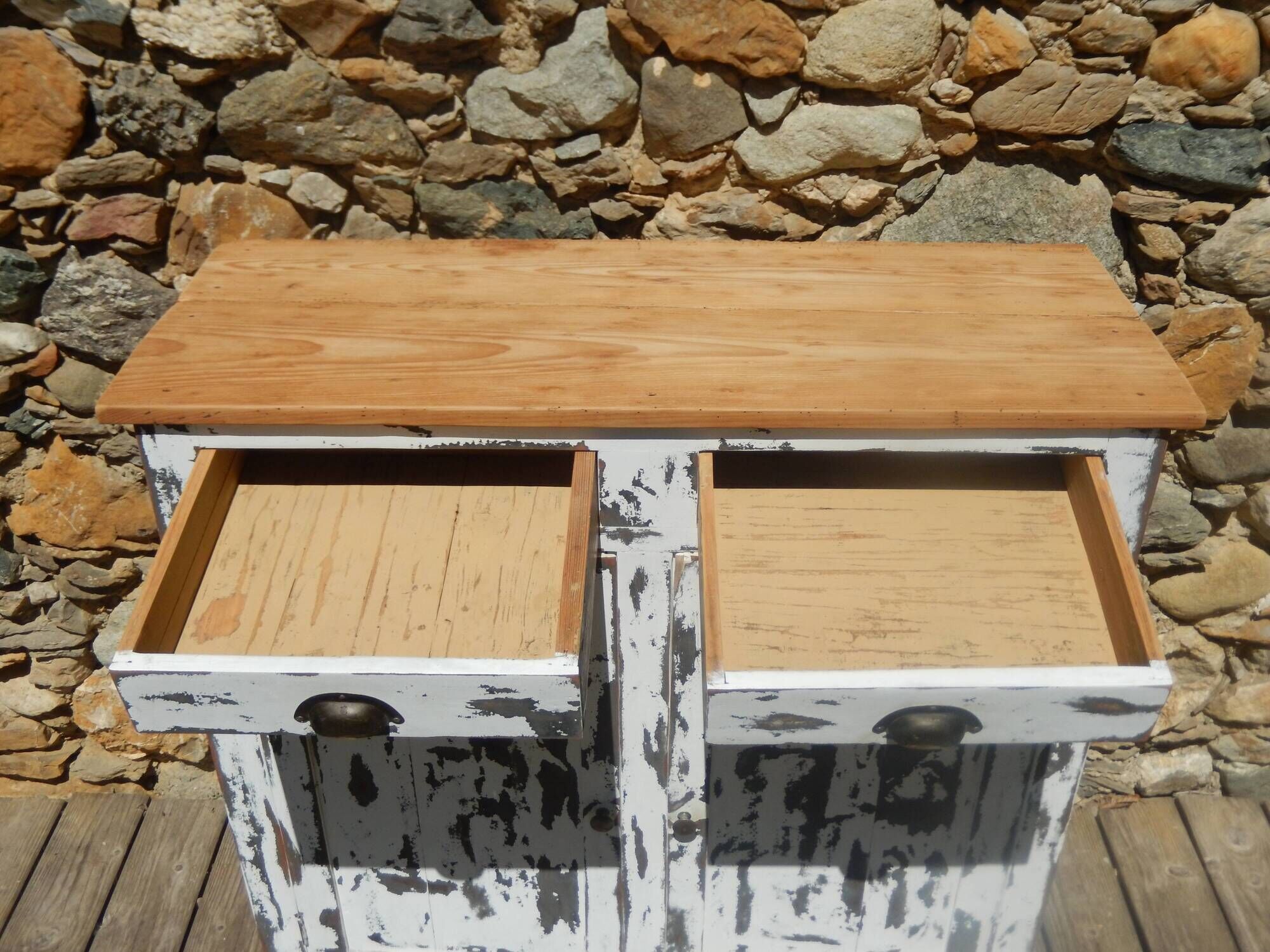 Old workshop furniture, professional piece, patinated Parisian sideboard.