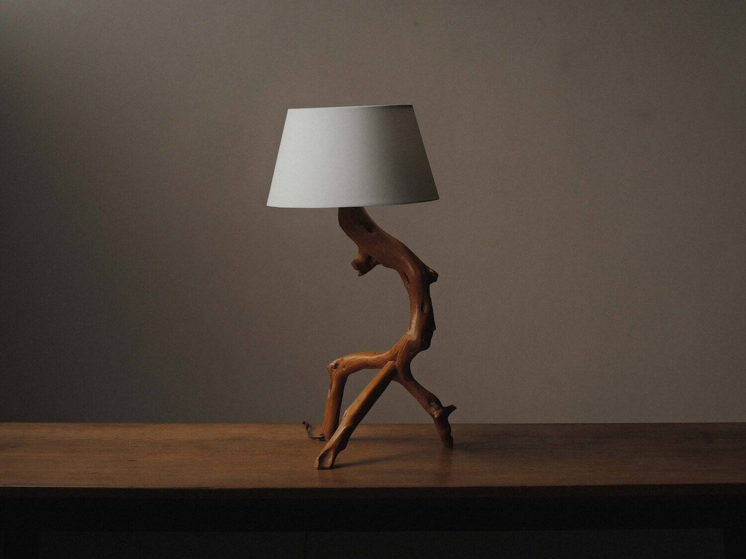 Brutalist lamp in olive wood, Provence, 1970s