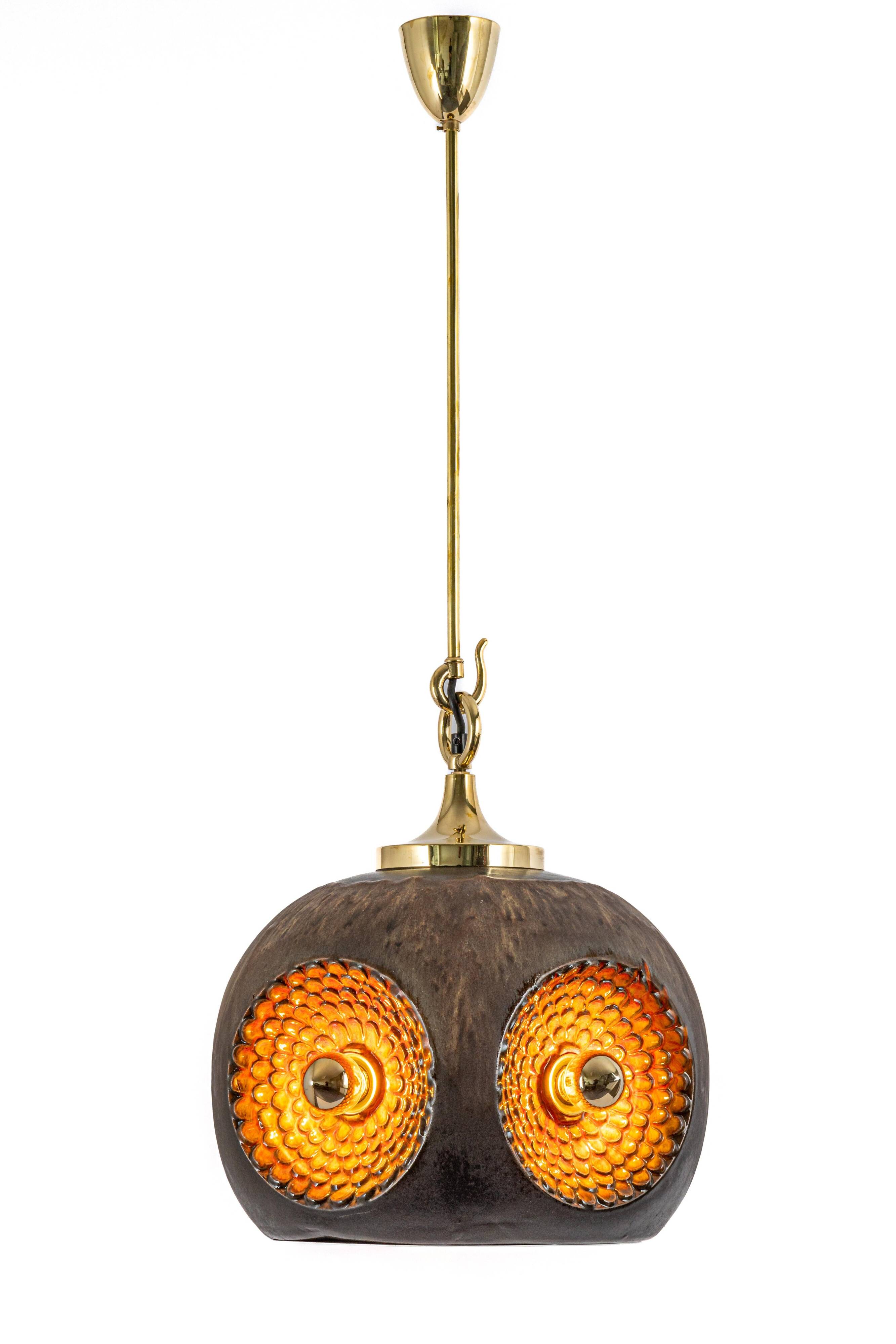 brown and orange ceramic Sputnik pendants, Germany, 1970s