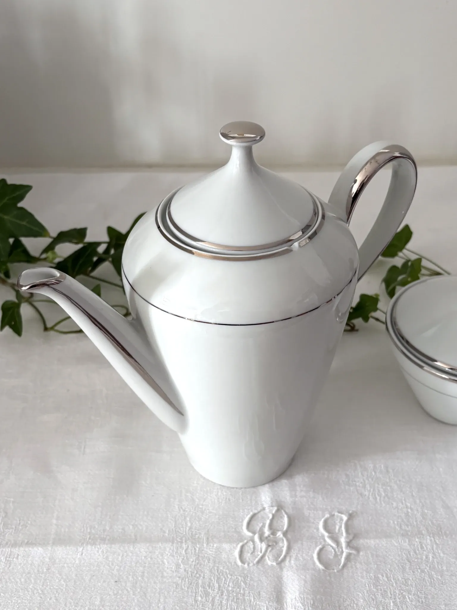 Coffee pot, milk jug and sugar bowl white porcelain
