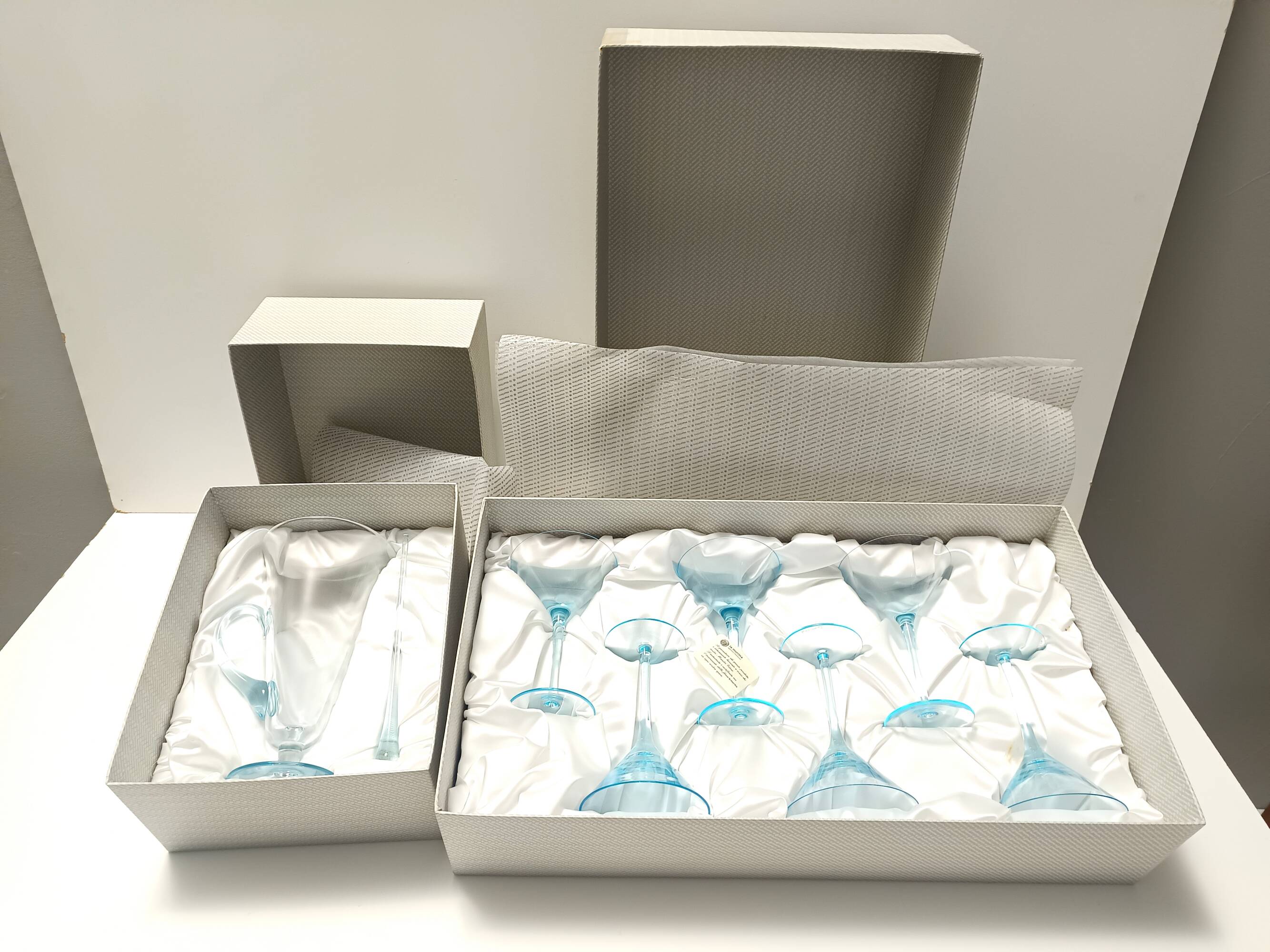 Light Blue Murano Glass Cocktail Set of 6 Glasses and a Pitcher by La Murrina