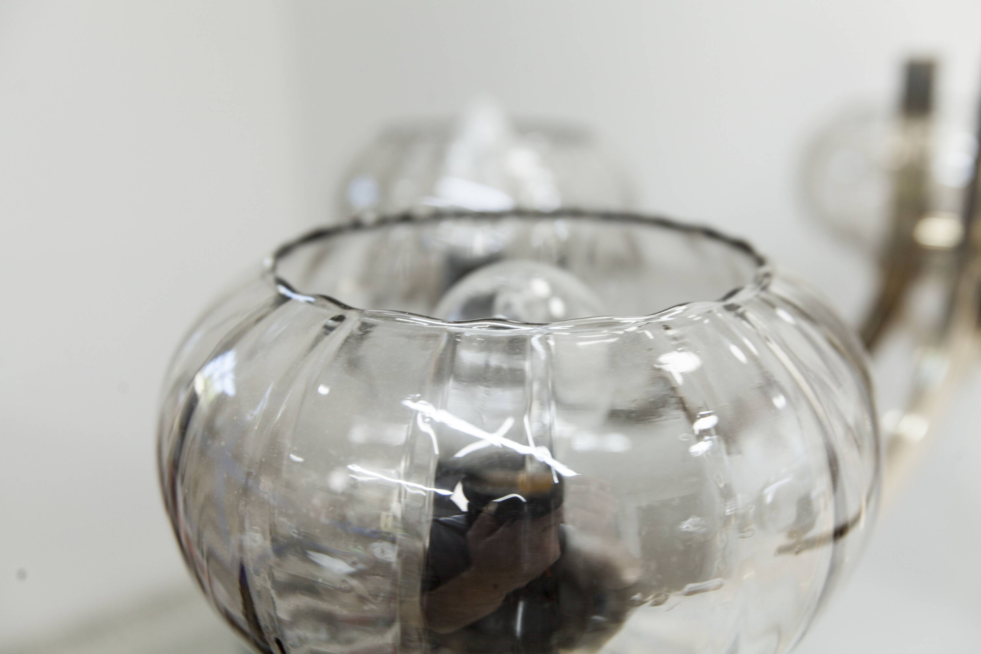 See Delmas chandelier, 5 branches, black and gold, transparent glass, 1960