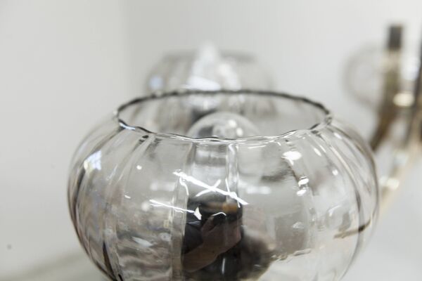 Lustre See Delmas 5 branches noir et doré verre transparent 1960