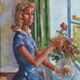 Original Swedish oil on canvas – “Woman with Flowers” by Bendt Lauritzen – signed, framed 82 × 72 cm (32.3" × 28.3")