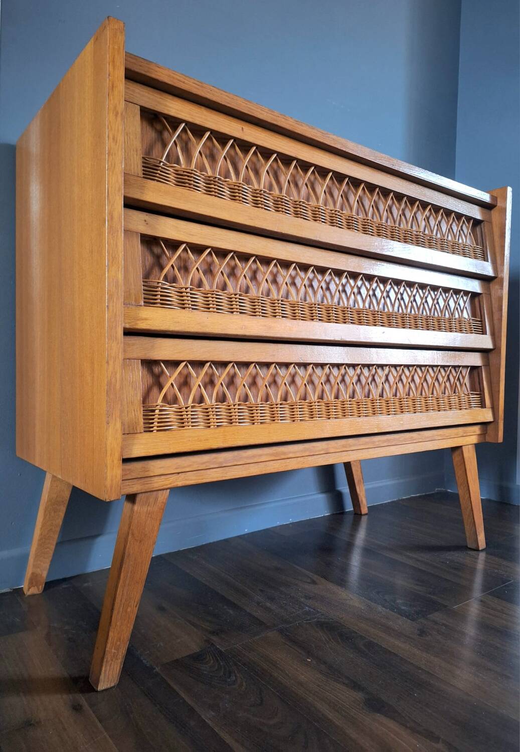 Vintage rattan chest of drawers, antique furniture