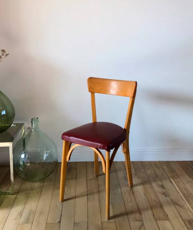 Set of 6 Luterma bistro chairs in blond wood and skaï 50s