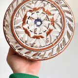 Handmade terracotta wall lamp with blue enamelled center