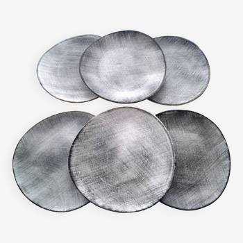 6 Assiettes plates en grès gris Modèle Crépuscule