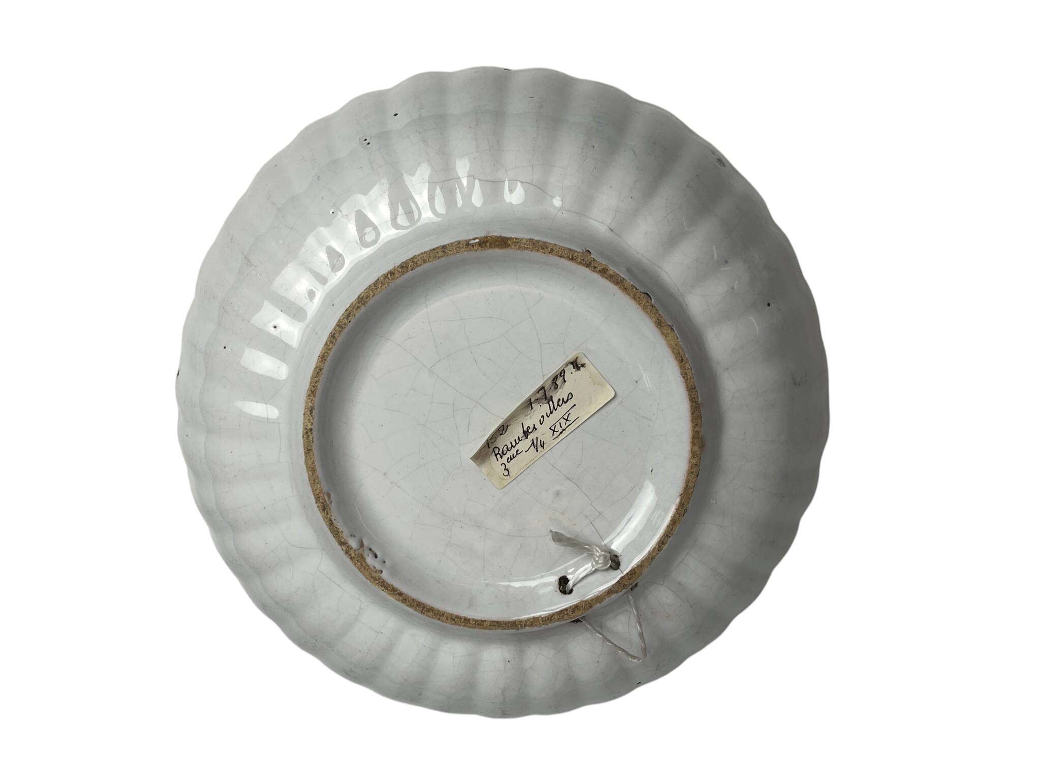 Rambervillers, antique earthenware dish with blue decoration from the 19th century.