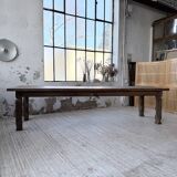 XL farmhouse table in solid oak, brutalist style, 20th century.