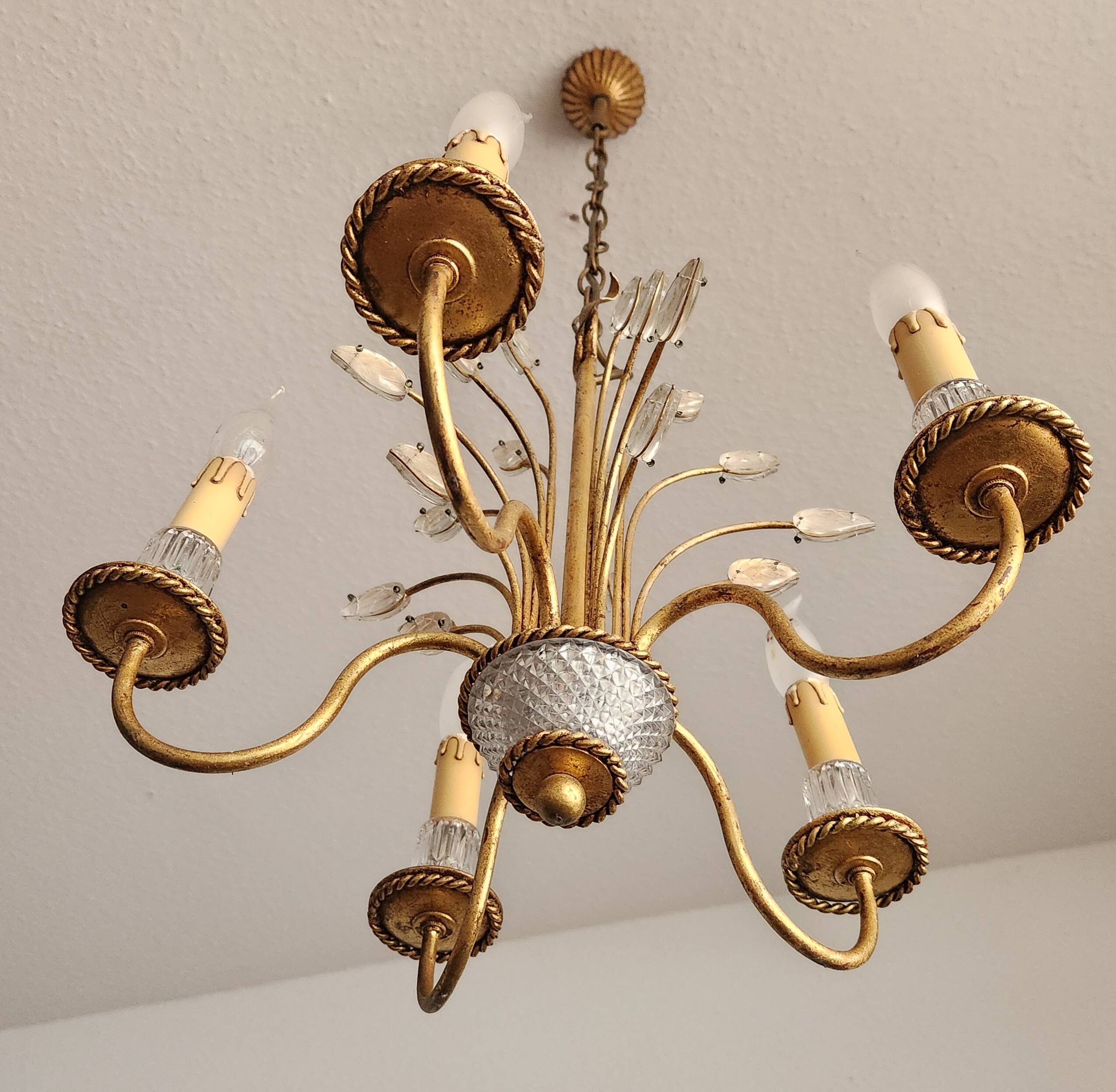 Vintage vergoldet Kronleuchter Maison Baguès Kristall 60er-70er Frankreich