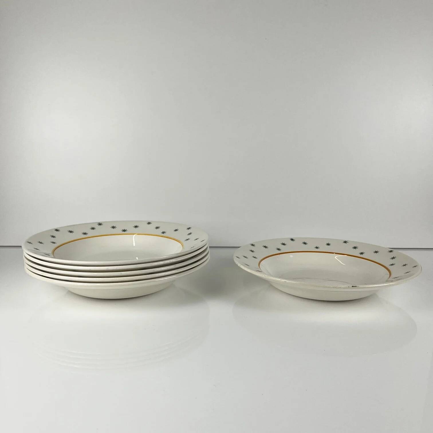 Set of 6 deep plates GIEN, Primefleur creation, "Constellation" model, 1950.