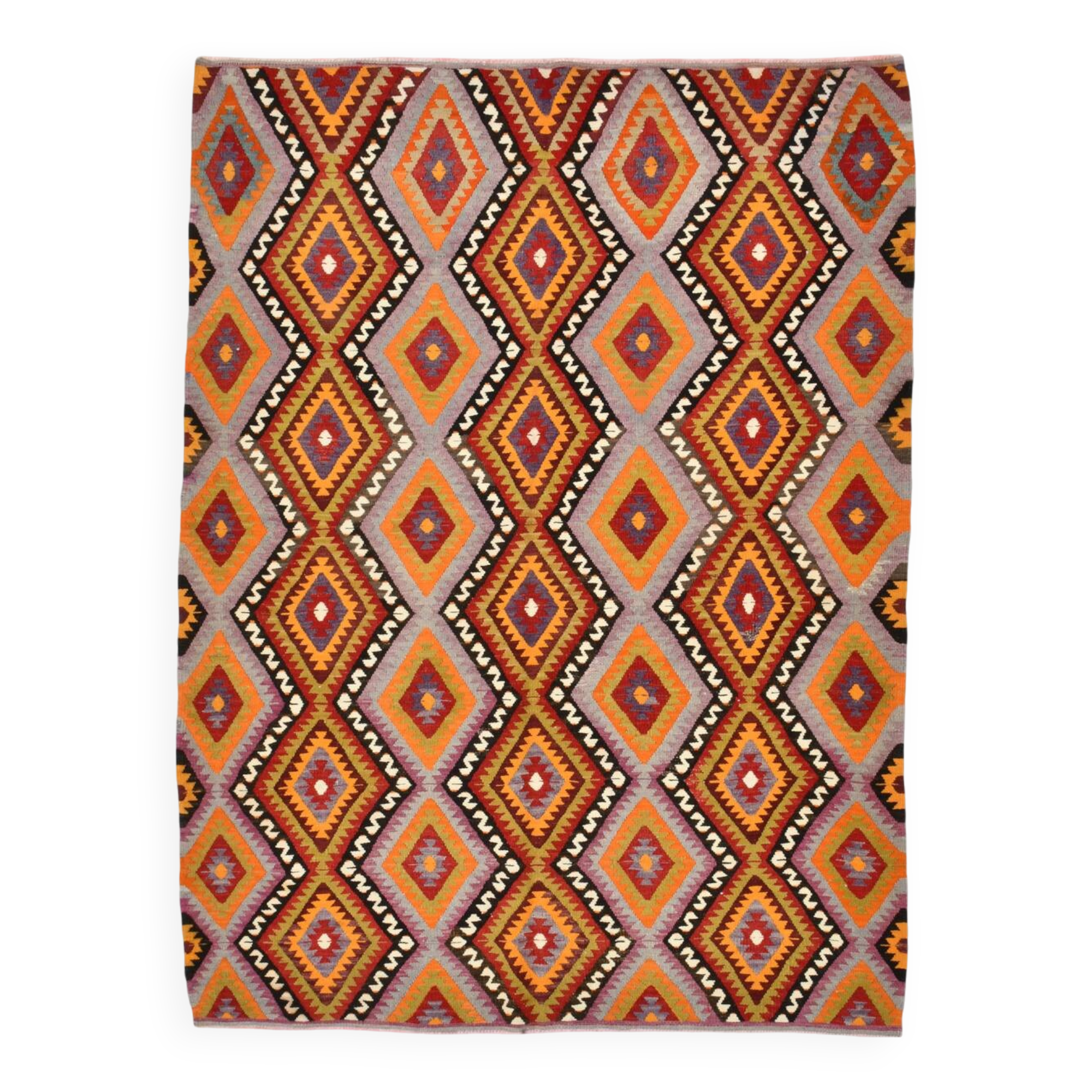 6x8 Multicolor Geometric Style Anatolian Vintage Kilim Rug, 177x236Cm