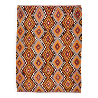 Tapis Kilim anatolien vintage multicolore de style géométrique 6x8, 177x236 cm