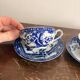 Set of Two Japanese Porcelain Tea Cups Blue and White Sometsuke Plum Blossom Decor
