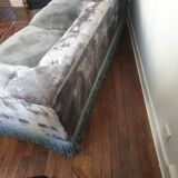 Canapé style Chesterfield vintage bleu gris velours