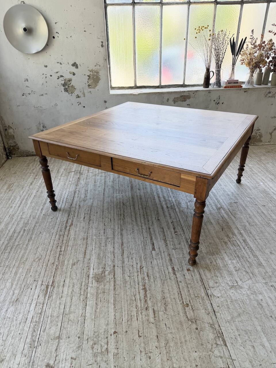 Grande table de ferme XL chêne « carrée » conférence 1950
