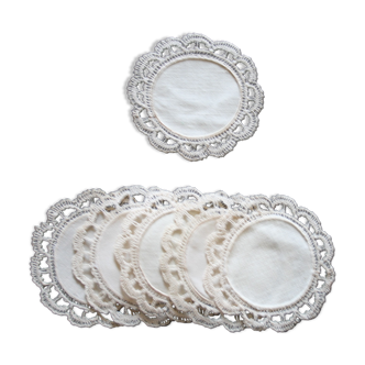 Set of six small old lace doilies