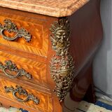 Louis XIV style commode. Walnut burl veneer and rosewood.