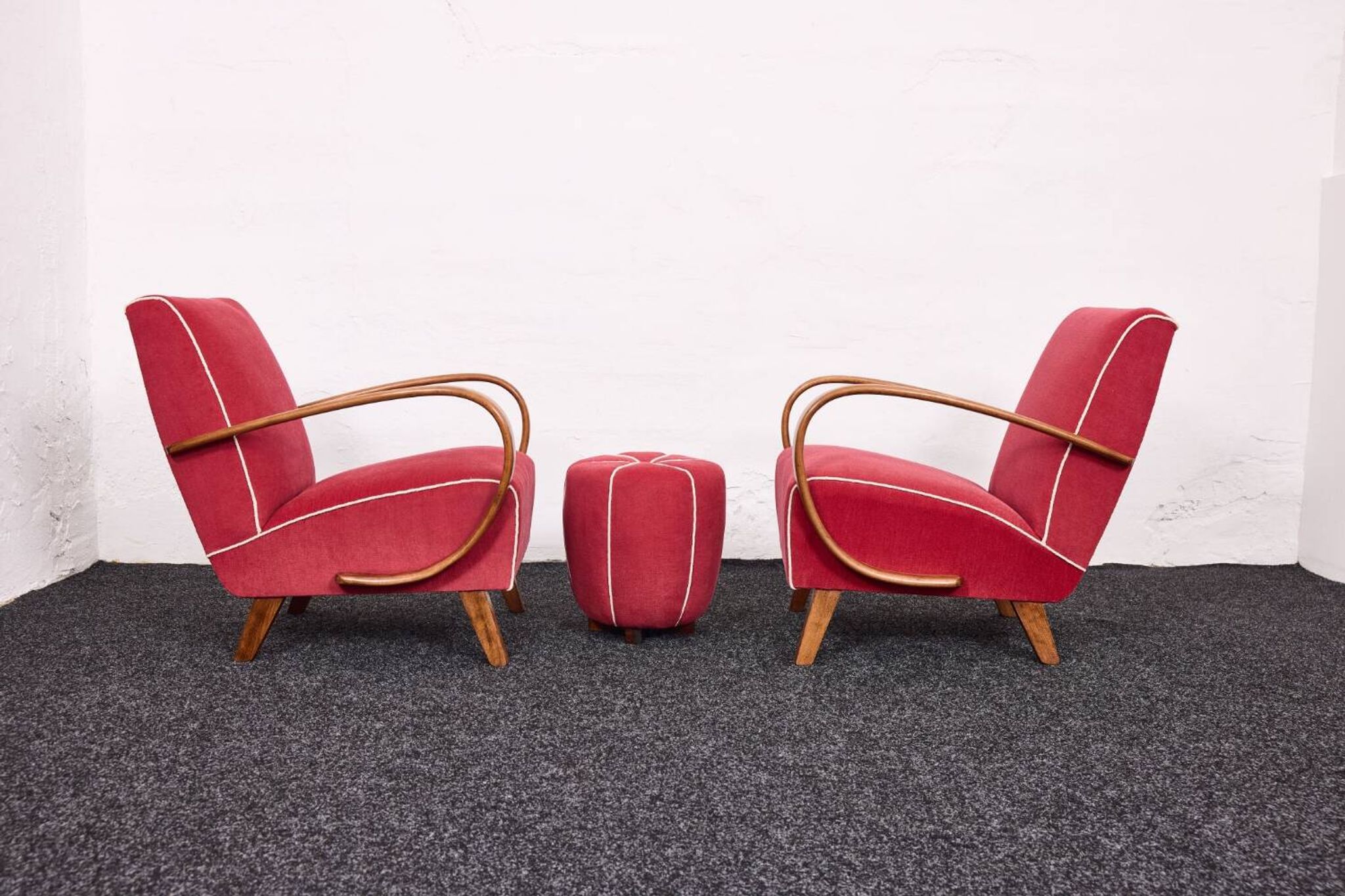 Fauteuils et tabourets Art Déco Jindřich Halabala H-530 années 1940, Up Závody