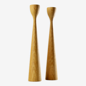 Pair of teak candle holders