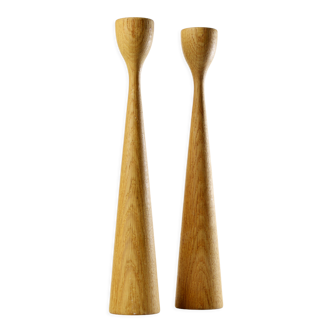 Pair of teak candle holders