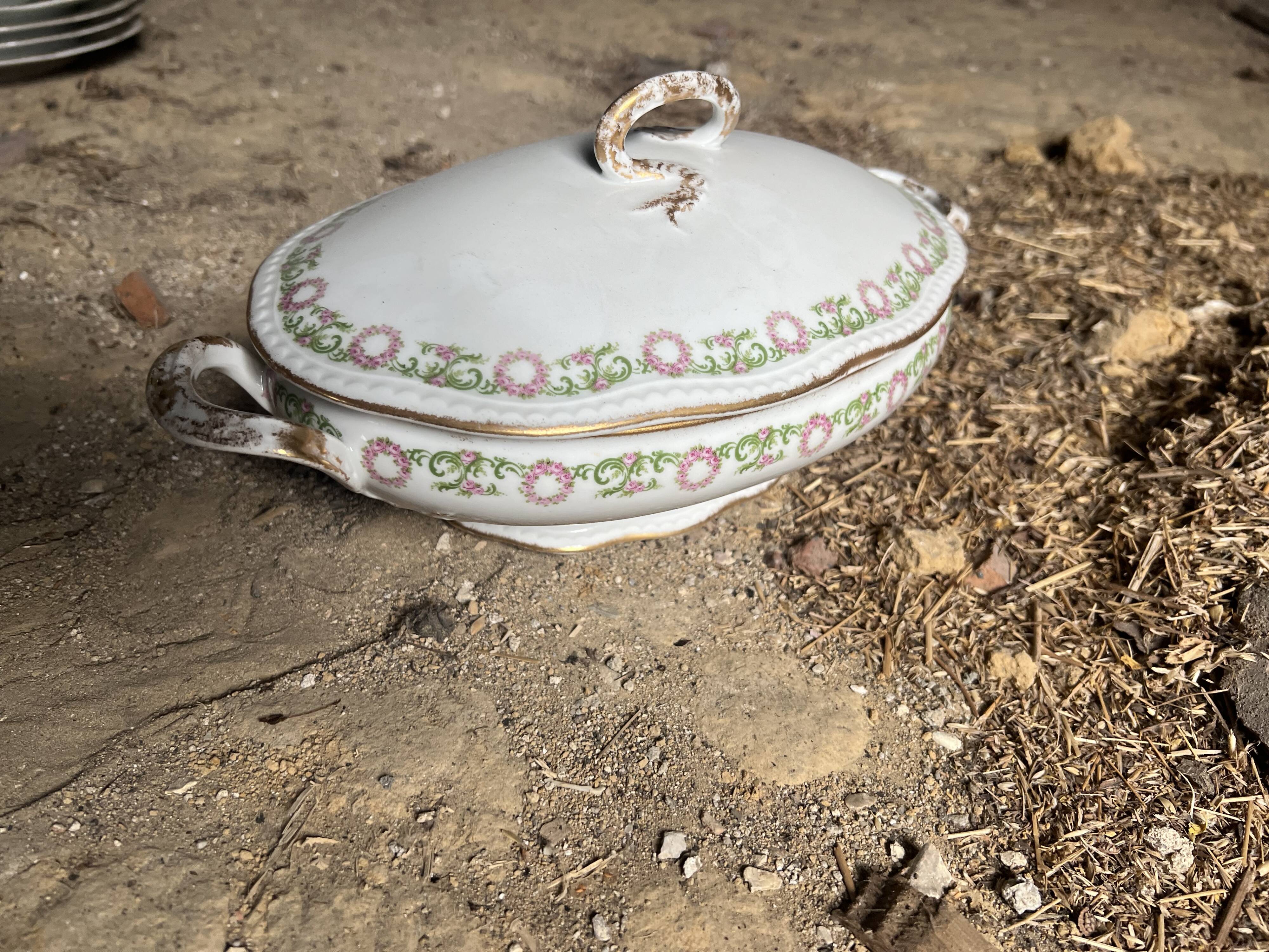 Large Limoges porcelain dinner service – floral decoration and gold trim