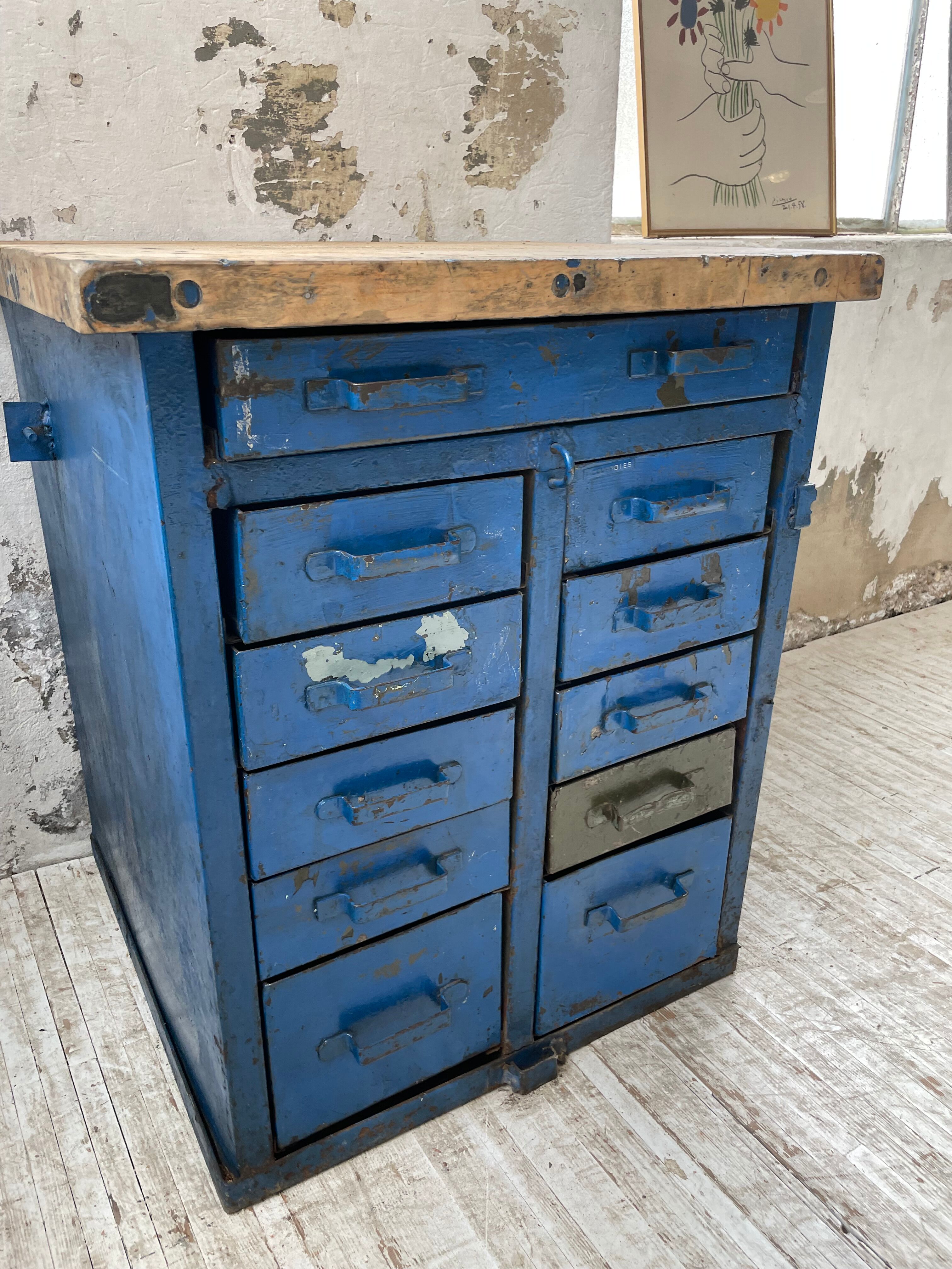 Meuble établi rangement militaire industriel bleu